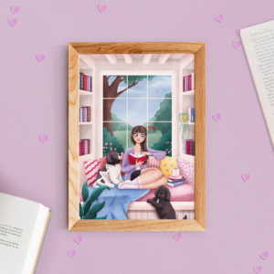 Cozy reading girl brunette | Art Print