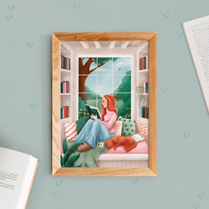 Cozy reading girl ginger | Art Print