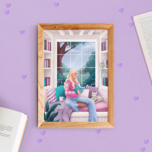 Cozy reading girl blonde | Art Print