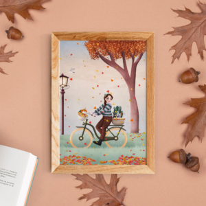 Autumn Cycling Girl | Art print