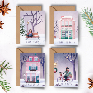 Set 4 kerstkaarten | Lezen tijdens kerst