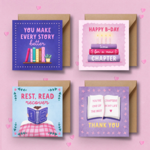 Set van 4 kaarten | boekenliefhebbers