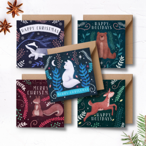 Set 5 kerstkaarten | Bosdieren