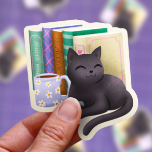Black cat with books | sticker